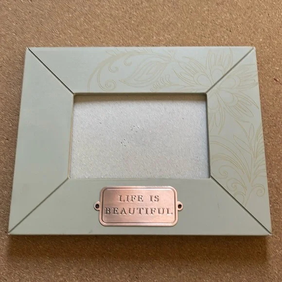 LIFE IS BEAUTIFUL picture frame. Never used. Brass plack has tiny tine mark - Picture 1 of 7